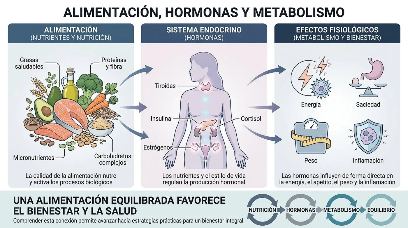 Infografía: relación entre alimentación, hormonas y metabolismo