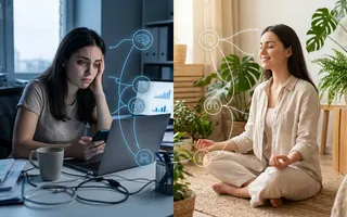 Mujer con síntomas de cortisol alto y estrés crónico