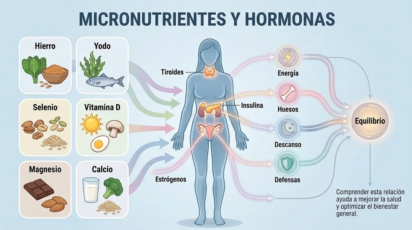 Infografía: relación entre micronutrientes y hormonas