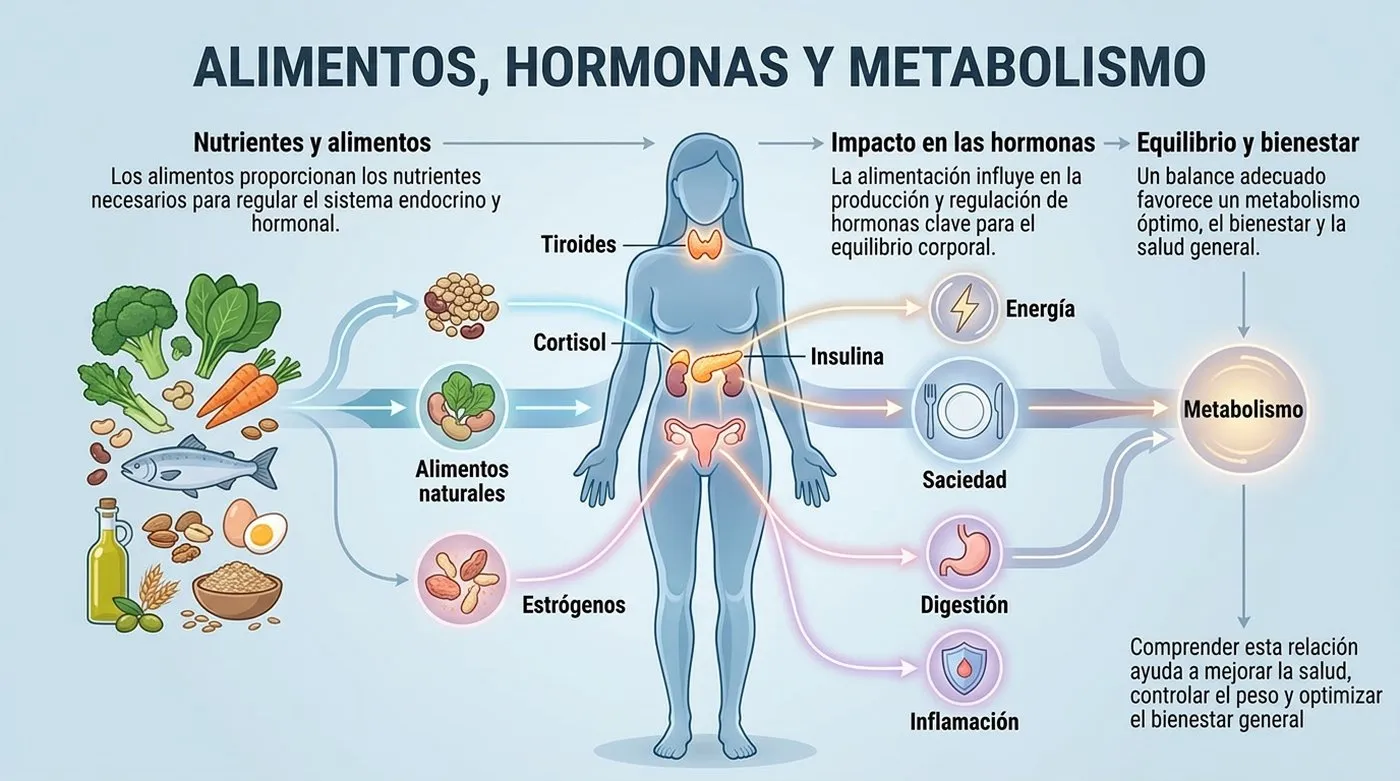 Infografía: relación entre alimentos, hormonas y metabolismo