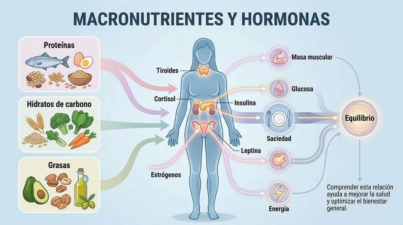 Infografía: relación entre macronutrientes y hormonas